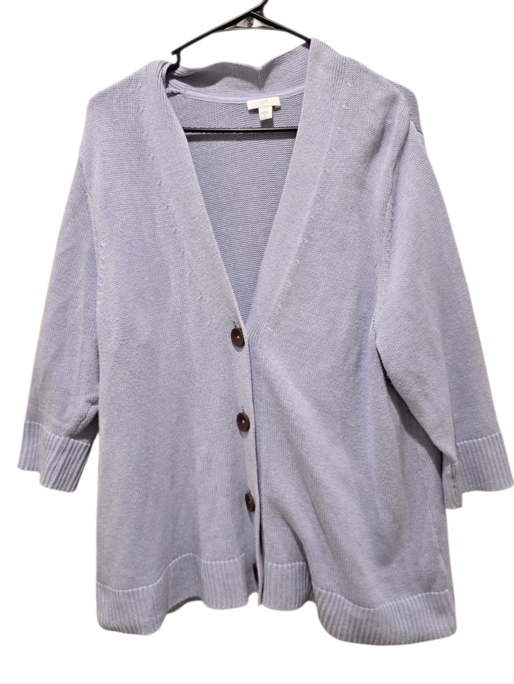 J. Jill "Rain Drop" Blue Cotton Blend Cardigan With Brown Buttons Size XL